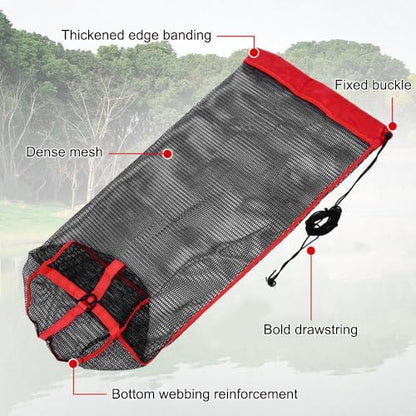 Fishing Mesh Net, Nylon Foldable Fish Collection Bag with Drawstring for Small Fish Crab Crayfish - size: 40x50CM