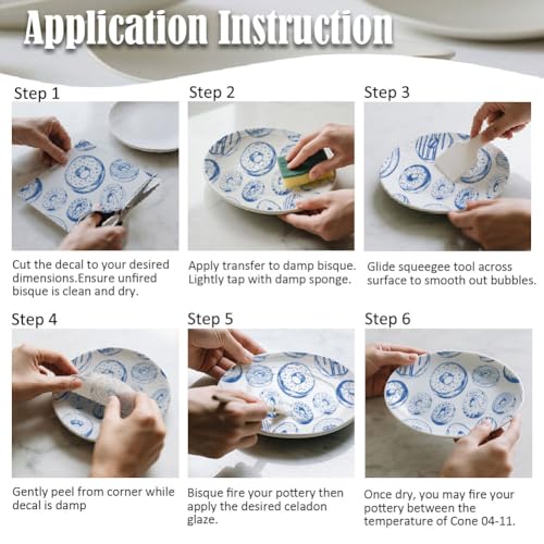 SUPERDANT 5 Sheets Blue Doughnuts Underglaze Transfer Paper Pottery Waterslide Decals Dessert Ceramic Underglaze Sheets for Cups Vases Plates Trimmable Decals - style: Doughnuts