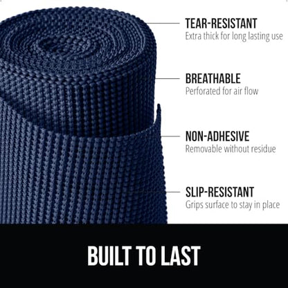 GORILLA GRIP powerGRIP Drawer Shelf and Cabinet Liner, Thick Strong Hold, Non-Adhesive Liners Protect Kitchen Cabinets and Cupboard, Bathroom Drawers, Easy Install, Breathable Mat, 12" x10', Navy Blue - color: Navy, style: 12" x 10'