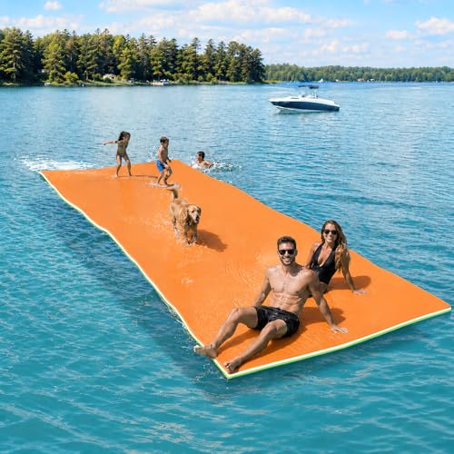 Floating Water Mat for Lake, 1.5 inch Thick Lily Pad Floating Mat for Adults, 3 Layers XPE Foam Lily Pad for Pool, River, Ocean, Boat, Beach - color: Orange/White/Green, size: 18FT*6FT