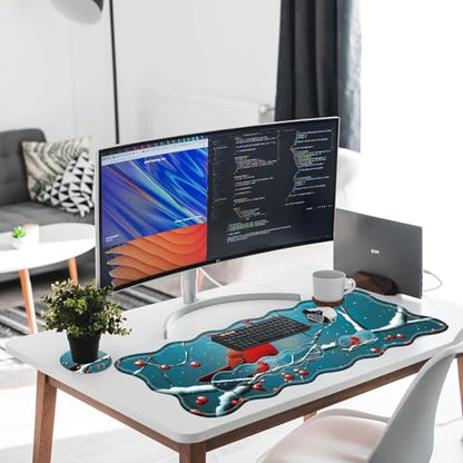 Large Gaming Mouse Pad, Keyboard Wrist Rest Pad & Wrist Support Mousepad Set, Stitched Edge, Extended, Non-Slip Base, Memory Foam Desk Mat for Office, Home,Cute Cardinal Bird - color: Cute Cardinal Bird