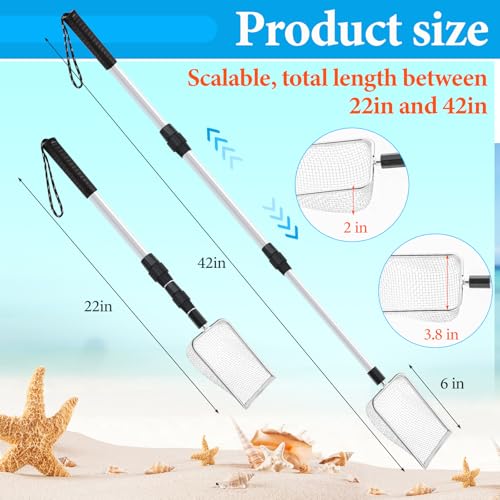 4 Pcs Beach Sand Sifter Set, Adjustable Long Handle Shell Scoop, Shark Tooth Sifter Mesh Shovel for Family Seashell Collecting, Sea Glass Hunting and Beach Treasure Fun - color: Gray, size: 22-42 Inch, style: Square
