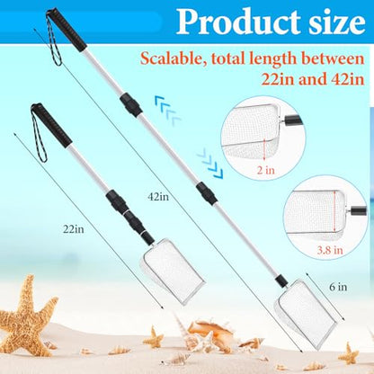 4 Pcs Beach Sand Sifter Set, Adjustable Long Handle Shell Scoop, Shark Tooth Sifter Mesh Shovel for Family Seashell Collecting, Sea Glass Hunting and Beach Treasure Fun - color: Gray, size: 22-42 Inch, style: Square
