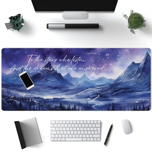 Acotar Desk Mat Sara J Maas Fantasy Mouse Pad Large for Desk Computer Pc Laptop Aesthetic Desk pad Night Court City of Starlight Laptop Mouse and Keyboard pad 31.5 x 11.8in for Office Desk Decor - color: Blue Mountains