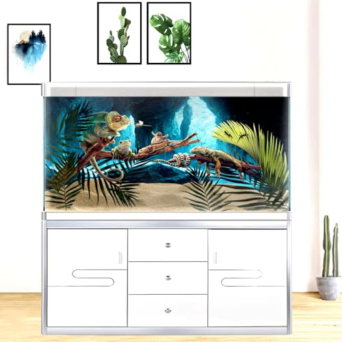 30X18 Inches Fish Tank Background, Underwater Cave Terrarium Background Decor, Blue Landscape Stone Durable Polyester Background with 8 EVA Double-Sided Tapes