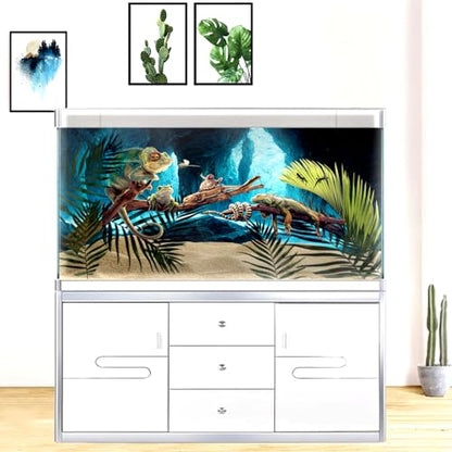 30X18 Inches Fish Tank Background, Underwater Cave Terrarium Background Decor, Blue Landscape Stone Durable Polyester Background with 8 EVA Double-Sided Tapes