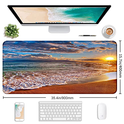 Sunset Beach Large Gaming Mouse Mat with Stitching Edges, Office Desk Mat | The Surface Of The Mouse Pad Is Designed With Fiber Woven Material, And The Base Is Made Of Natural Anti Slip Rubber. - color: Beach at Sunset