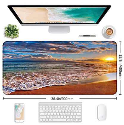 Sunset Beach Large Gaming Mouse Mat with Stitching Edges, Office Desk Mat | The Surface Of The Mouse Pad Is Designed With Fiber Woven Material, And The Base Is Made Of Natural Anti Slip Rubber. - color: Beach at Sunset