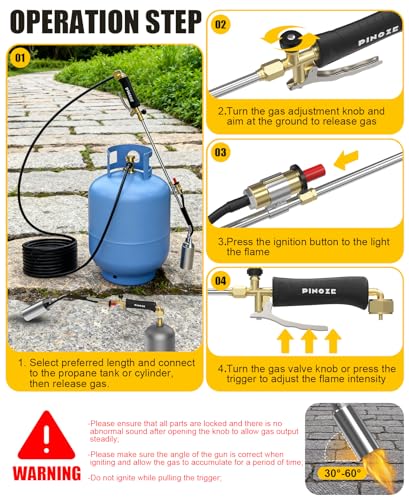 Propane Torch Weed Burner - 2,400,000 BTU Heavy Duty Blow Torch with Igniter & 10FT Hose, Flamethrower with 1LB Cylinder Adapter & Flame Control/Turbo Trigger for Weeding Wood Ice Snow Roof BBQ