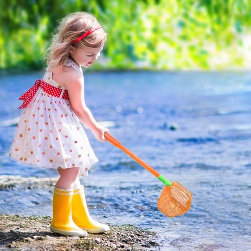 4 Pieces Fishing Net Catching Bug Fish Butterfly Nets Beach Toys for Kids Outdoor Playing (Green, Orange)