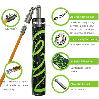 Weighted Jump Rope for Men Women -Interchangeable 1/5lb 1/4lb 1/2lb Heavy jump ropes - 360 Degree Spin - Length Adjustable,Ergonomics Leather Grip Skipping Rope for Fitness Weight Loss & More - color: T64 Green