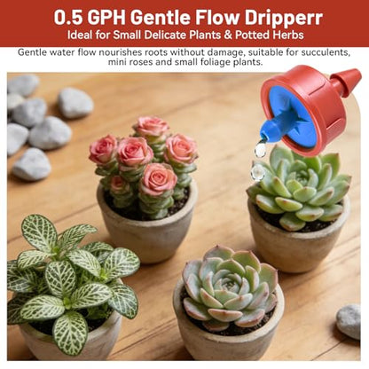 100 PCS 0.5 GPH Pressure Compensating Drip Irrigation Spot Watering Dripper, Gentle Flow Anti-Clog Drip Irrigation Emitters Heads Irrigation Drippers Parts for Indoor Outdoor Small Potted Plants - size: 0.5 GPH 100PCS