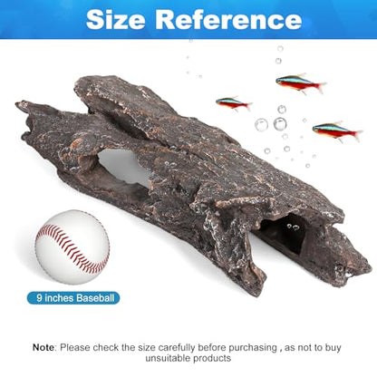Fish Tank Decorations - Aquarium Cave Decor, Resin Hollow Tree Trunk Reptile Hide & Betta Log Hideout for 20 Gallon Tank, Fish Accessories Shelter Cave