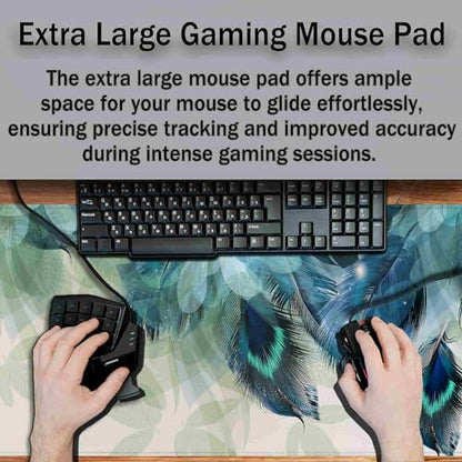 Gaming Mouse Pad Navy Desk Mat Large Desk Pads Mens Office Accessories Pad for Table Non-Slip Rubber Base Waterproof with Stitched Edges 35.4" X 15.7" for Game Office, Peacock Feather
