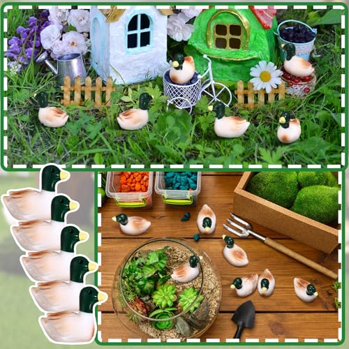 50 Pcs Mini Resin Mallard Mini Ducks Tiny Ducks Figurines Bulk for Garden Micro Landscape Doll House Aquarium Potted Ornament DIY Craft Project Bonsai Moss Terrarium (Mallard)