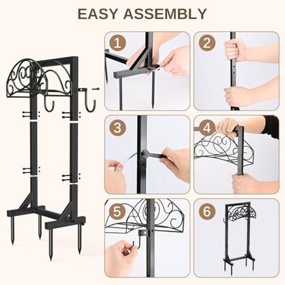Freestanding Garden Hose Stand, Heavy Duty Water Hose Holder with Tool Hooks, 4 Anchoring Spikes, 150 ft Storage for Yard & Lawn - style: Vine