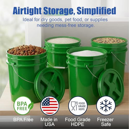 5 Gallon Bucket - Food Grade Bucket, Metal Handle Grip, BPA-Free, Heavy-Duty 90 Mil HDPE Plastic Pail, Stackable Utility Container, Made in USA, Lid Not Included, Green, 1 Pack - color: Green, size: 1 Pack