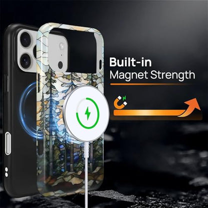 Magnetic Case for iPhone 17 Pro Max,Compatible with Magsafe PC Hard Shell Silicone Inner Bumper Anti-Scratch Full-Body Cover Shockproof Slim Design Mountains Sunset