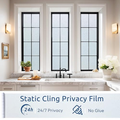 rabbitgoo Frosted Glass Window Privacy Film, No Glue, Anti-Glare Heat Blocking, Easy to Install, Renter Friendly Removable Opaque Bathroom Window Clings for Glass, 23.6" x 78.7" - color: Frosted White, size: 23.6" X 78.7"