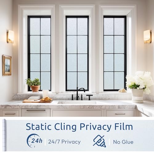 rabbitgoo Frosted Glass Window Privacy Film, No Glue, Anti-Glare Heat Blocking, Easy to Install, Renter Friendly Removable Opaque Bathroom Window Clings for Glass, 29.5" x 78.7" - color: Frosted White, size: 29.5" X 78.7"