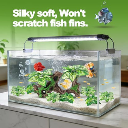 8 Pcs Fish Tank Decor，Silk Aquarium Plants Green Silk Leaf pad Hammock Artifical Driftwood cave Betta Fish Tank Accessories 7 x 2.8 x 4 inches(LxWxH) - size: 8 Pcs Silk Aquarium Plants（Style C）