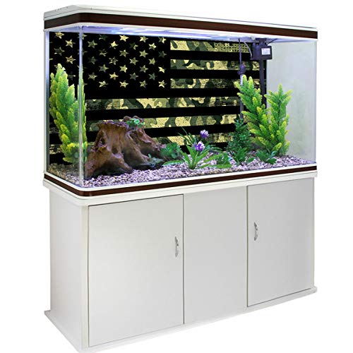 T&H Home Aquarium Decoration - 24.4" W x 12.4" H USA Flag Themed Pet Supplies - Camouflage Themed Stylish Fish Tank Background