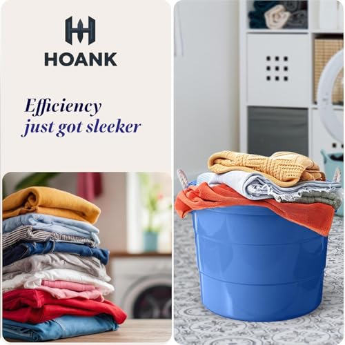 20 Gallon Storage Tub, Round Heavy Duty Plastic Container with Rope Handles, 21.5 x 21.5 x 16.5 inches, Navy Blue