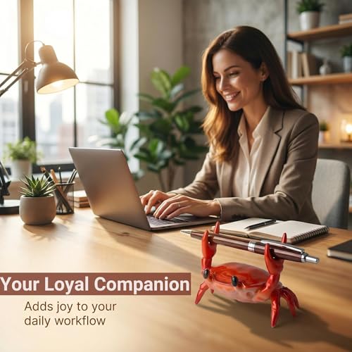 Gesodant Cute Red Crab Pen Holder & Eyeglass Stand, Funny Phone & Remote Holder for Desk, Creative Coffee Spoon Rest, Unique White Elephant Gift