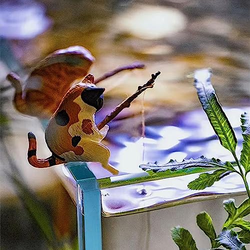 Miniature Fishing Cat Aquarium Decor Mini Animal Figurine Statue Aquarium Animal Decorations Small Fishing Cat Miniature Figurines Set for Freshwater Saltwater Fish Tanks Decor
