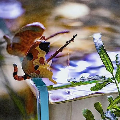 Miniature Fishing Cat Aquarium Decor Mini Animal Figurine Statue Aquarium Animal Decorations Small Fishing Cat Miniature Figurines Set for Freshwater Saltwater Fish Tanks Decor