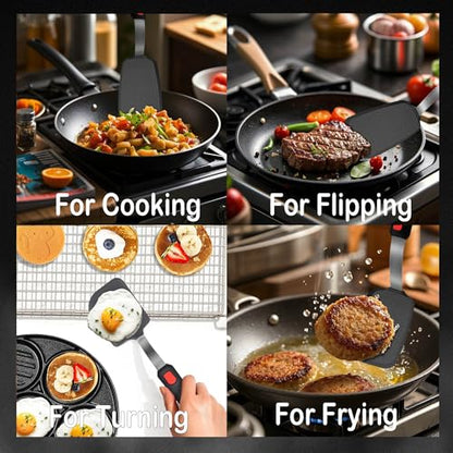 2 Pack Silicone Spatula Turner, 600°F Heat Resistant Kitchen Spatula Set for Nonstick Cookware, Cooking Utensil Set for Egg Pancake Flipper/Heat Resistant Silicone Grip | Cooking Utensils Set for Egg Pancake Flipper, Heat Resistant Silicone Grip, Stainles