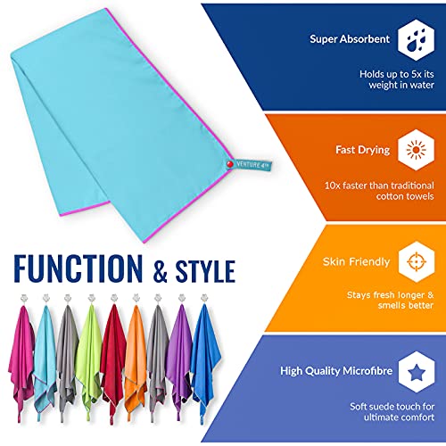 VENTURE 4TH Quick Dry Travel Towel, Ultra Soft Microfiber - 3 Sizes - color: Blue Pink, size: 40.00" x 21.00"