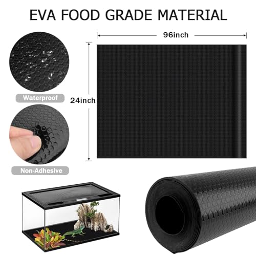 120 Gallon Reptile Terrarium Mat Liner, 96" X 24" Bearded Dragon Tank Accessories, Bearded Dragon Substrate flooring for 4x2x2 Reptile Enclosure, Reptile Bedding Carpet for Gecko,Lizard, Black
