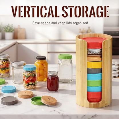 Mason Jar Lid Organizer 2 Pack Bamboo Lid Storage Holder for Regular and Wide Mouth Canning Lids Stackable Kitchen Pantry Organizer