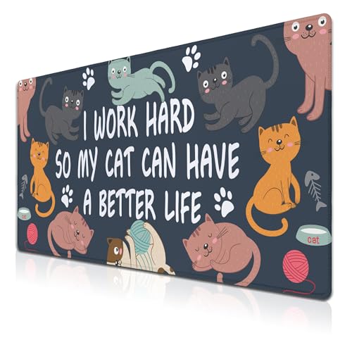 Full Size Mouse Pad Funny Cat Cute Gaming Mouse Pad Extra Large Mouse Pads Computer Mat Work Desk Mat Non-Slip Rubber Base Waterproof with Stitched Edges 35.4" X 15.7" for Game Office, - color: Funny Cat