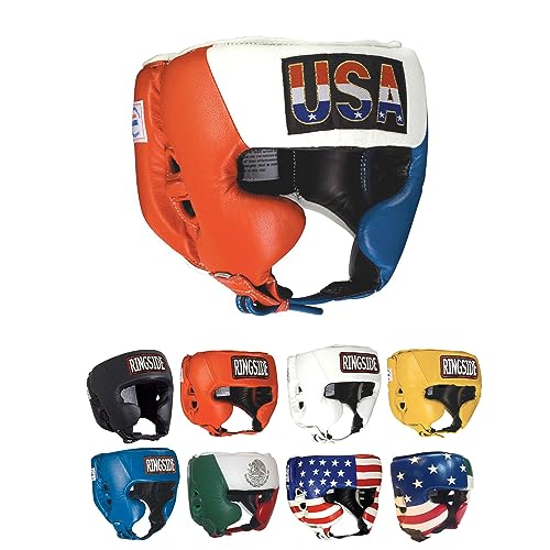 Ringside Competition Boxing Muay Thai MMA Sparring Head Protection Headgear with Cheeks - color: Red/White/Blue, size: X-Large