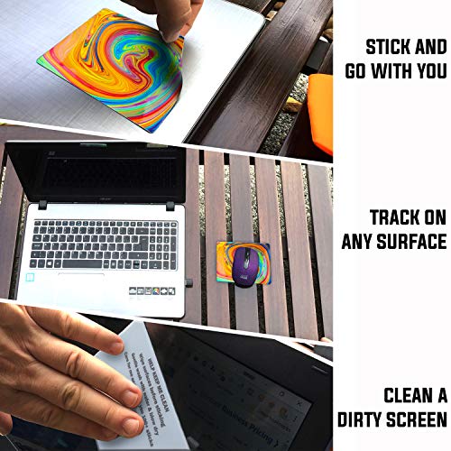 Mouse Pad Adhesive Bottom - Sticks to Any Surface - Portable - Webcam Covers and Screen Cleaner Included (Color Swirl) - color: COLOR SWIRL