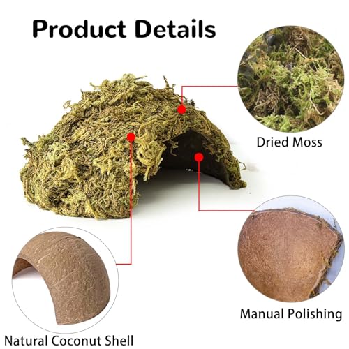2Pcs Hamster Hideout, Hamster House, Natural Mossy Coconut Hut, Pet Hiding House, Small Animal Cage Accessories for Mouse Mice Rat Guinea Pigs Reptiles - size: 2 PCS