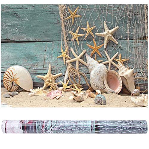 Dioche 3D Effect Fish Poster, Adhesive Seashell Starfish Poster for Fish Decoration, Aquarium Background Fish Decorations Pictures (122 * 46cm)