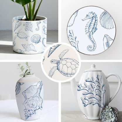 SUPERDANT 5PCS Marine Life Underglaze Paper Transfer Scallops Seahorses Turtles Transfer Paper for Clay Ceramic Porcelain Under Glaze Transfers for Pottery Enamel Decals Papers Handcrafted Gifts - style: Marine Life