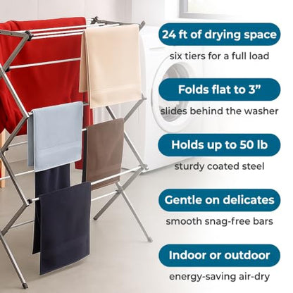 Honey-Can-Do 6-Tier Collapsible Steel Clothes Drying Rack, 24 ft, White - color: White / Siver, size: 29" W