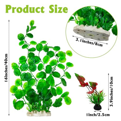 2 Pcs Large Aquarium Plants with 2 Pcs Small Artificial Seaweed Plants, 16 Inch High Artificial Plants Decoration, Fish Tank Decor Plastic Plants, Perfect for Aquarium Decor(Green)