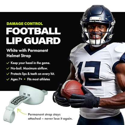 DAMAGE CONTROL Pacifier Football Mouth Guard – Permanent Strap – White - color: White