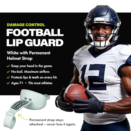 DAMAGE CONTROL Pacifier Football Mouth Guard – Permanent Strap – White - color: White