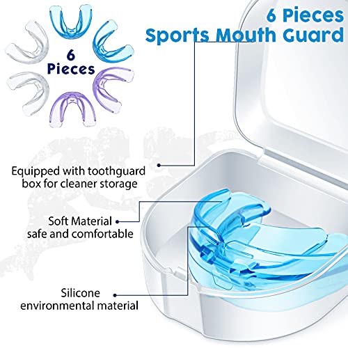 TOODOO 6 Pieces Youth Braces Mouth Guard with Cases, White, Purple, Blue - color: Transparent, Transparent Purple/ Blue