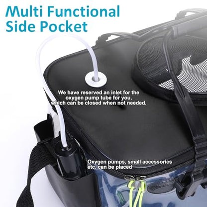 Foldable Transparent Fishing Bucket with Aerator Live Bait Bucket and Dual Outlet Air Pump, Heavy Duty EVA Collapsible Fish Basket for Kayak, Ice Fishing, Camping & Travel - size: 6 Gallon