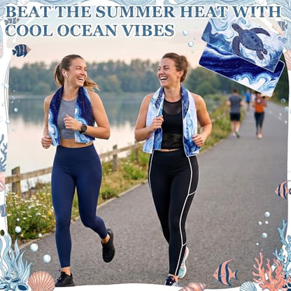 Mindsoft 12 Pack Blue Ocean Cooling Towels 35"x15" Instant Evaporative - style: Nautical