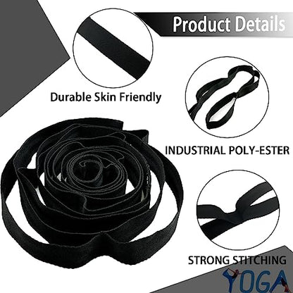 Stretching Strap Yoga Strap with Loops for Physical Therapy, Non-Elastic - color: Black+Black