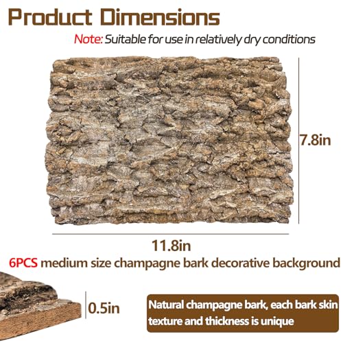 Cork Terrarium Background 11.8x7.9in 6PCS Natural Reptile Cork Bark Flats Terrarium Board Bearded Dragon Climbing Wall Mat Tank Decor for Lizard Chamelon Snake Turtle Spider Crested Gecko - size: 6PCS-11.8x7.9in