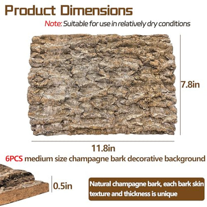 Cork Terrarium Background 11.8x7.9in 6PCS Natural Reptile Cork Bark Flats Terrarium Board Bearded Dragon Climbing Wall Mat Tank Decor for Lizard Chamelon Snake Turtle Spider Crested Gecko - size: 6PCS-11.8x7.9in